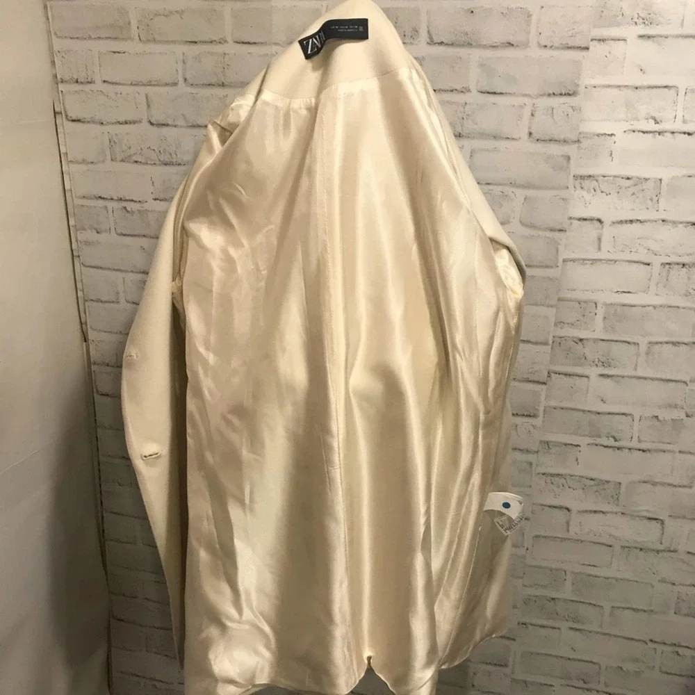 NWT Zara Double Breasted Coat Winter White - Picture 7 of 15